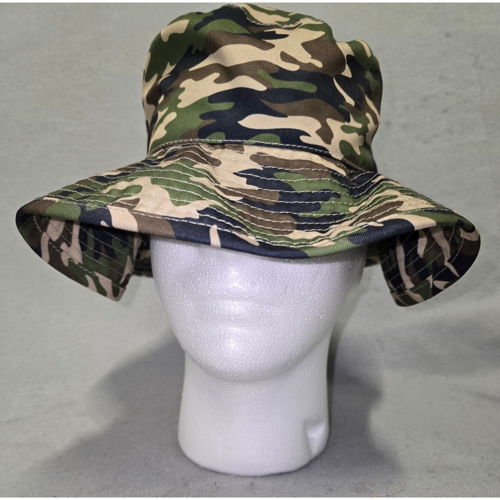 Mens Woodland Camo Bucket Hat Green Brown Tactical Sun Fishing Hat One Size